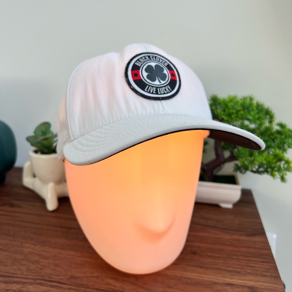 Black Clover White mens Golf cap  with live lucky patch